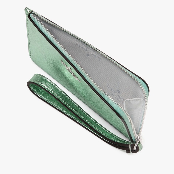 Kate Spade Lucy Metallic Small L-zip Wristlet in Seawater - Picture 4 of 5